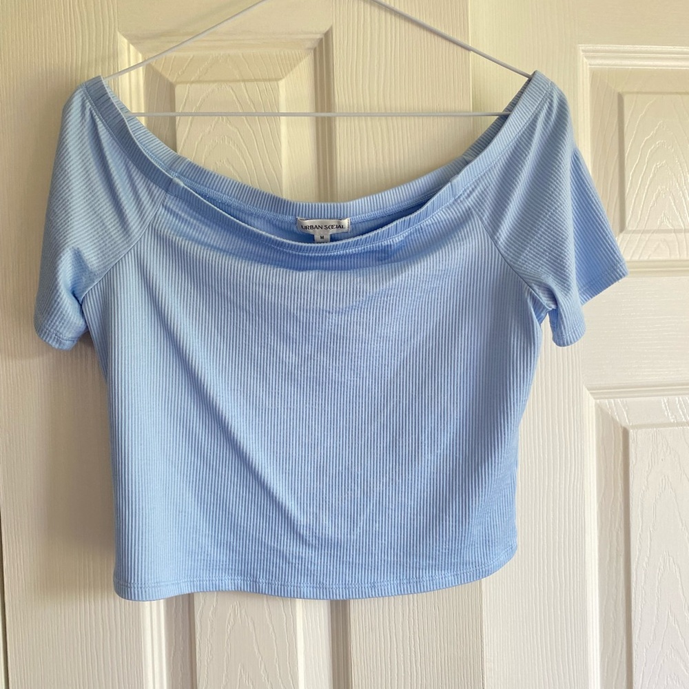 Urban Sicial Blue Crop Blouse Short Sleeve Fitted NWOT